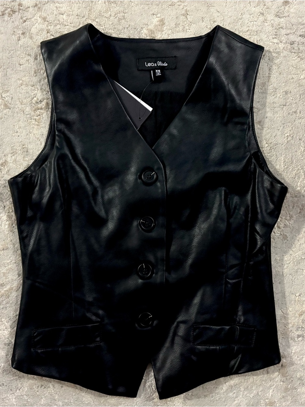 NWT❗️Lea & Viola Black Faux Leather Button Vest